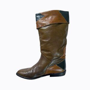 Vintage Peter Kaiser Brown Patchwork Riding Boots Leather Western Cowgirl Sz 9M